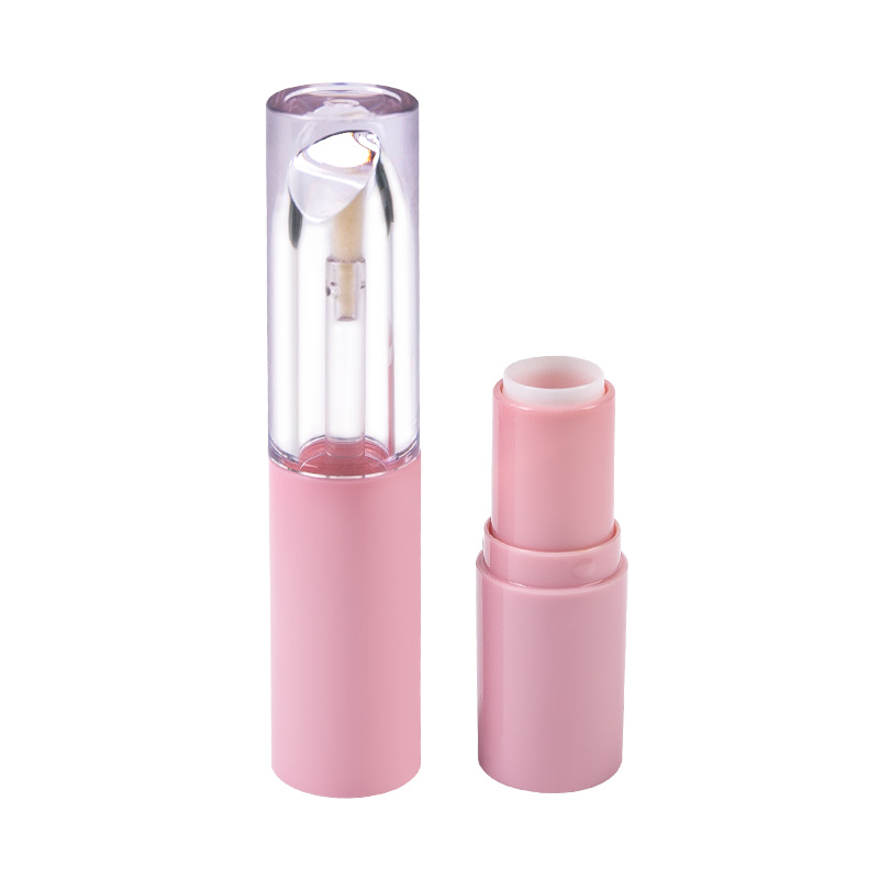 Tubo de lápiz labial y brillo labial monobloque rosa con empaque cosmético integrado