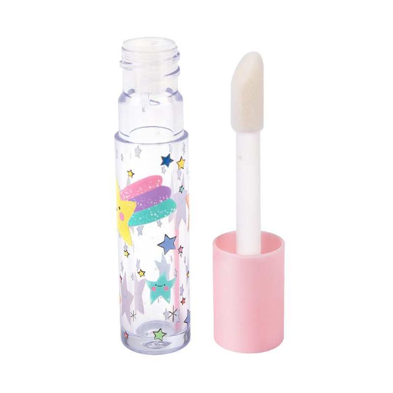 Tapa multicolor cilíndrica transparente clásica, cabezal de cepillo grande impreso en 3d, brillo de labios, tubo vacío de esmalte de labios